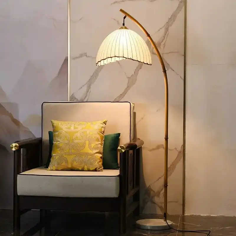 Lampadaire Nordique LED en Bambou avec Abat-jours Suspendus