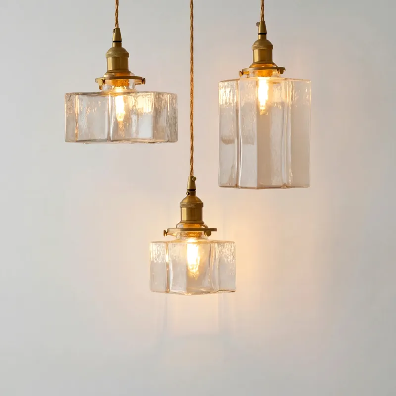Kova Japandi Minimalist Messing Würfel Glas Pendelleuchte