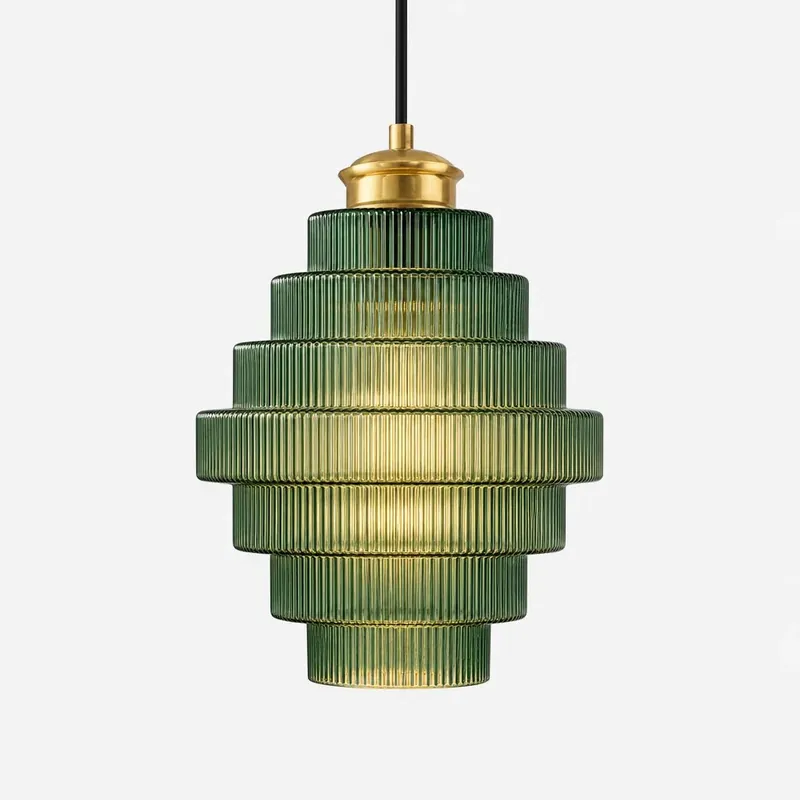 Clarity antieke koperen gestreepte hanglamp van glas-in-lood