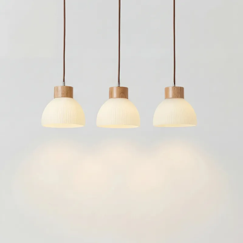 Bragi 3 Lichts Witte Geribbelde Glazen Hanglamp