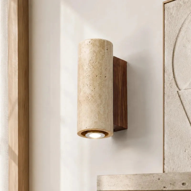 Sylvenna Vintage Kolom Travertijn Wandlamp