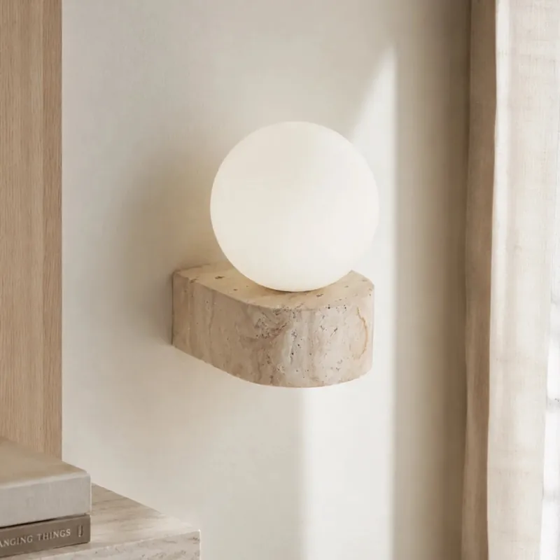 Vynoria Vintage Travertijnstenen Bol Wandlamp