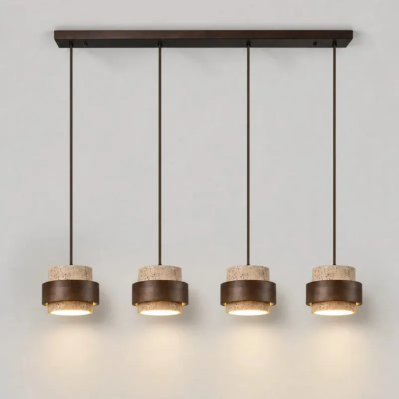 Evren Wabi-Sabi natuurlijke travertijn cilinder hanglamp - Japandi stenen keukeneiland