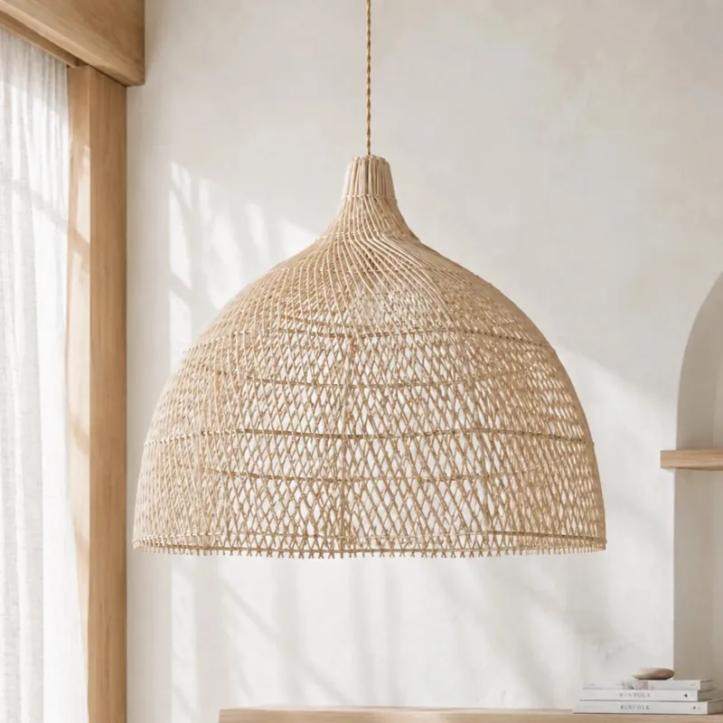 Lampada a sospensione in rattan montato Claus