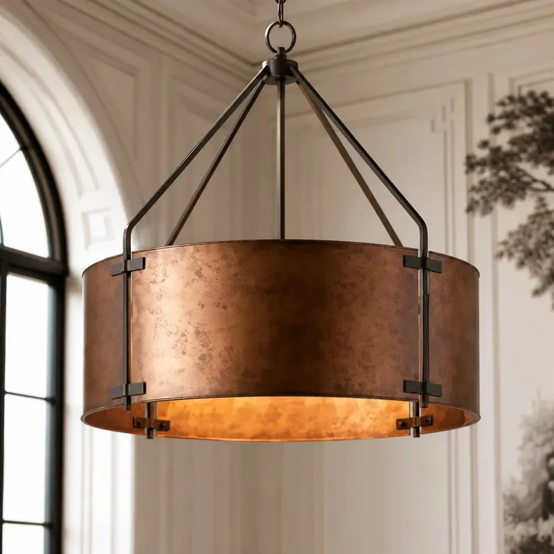 Lampada a sospensione a tamburo in bronzo industriale retrò Ethan