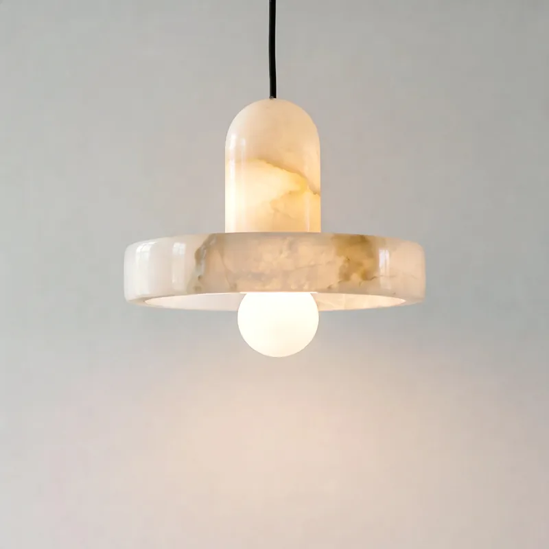 Lampada a sospensione rotonda in rame e pietra stile francese Gavino