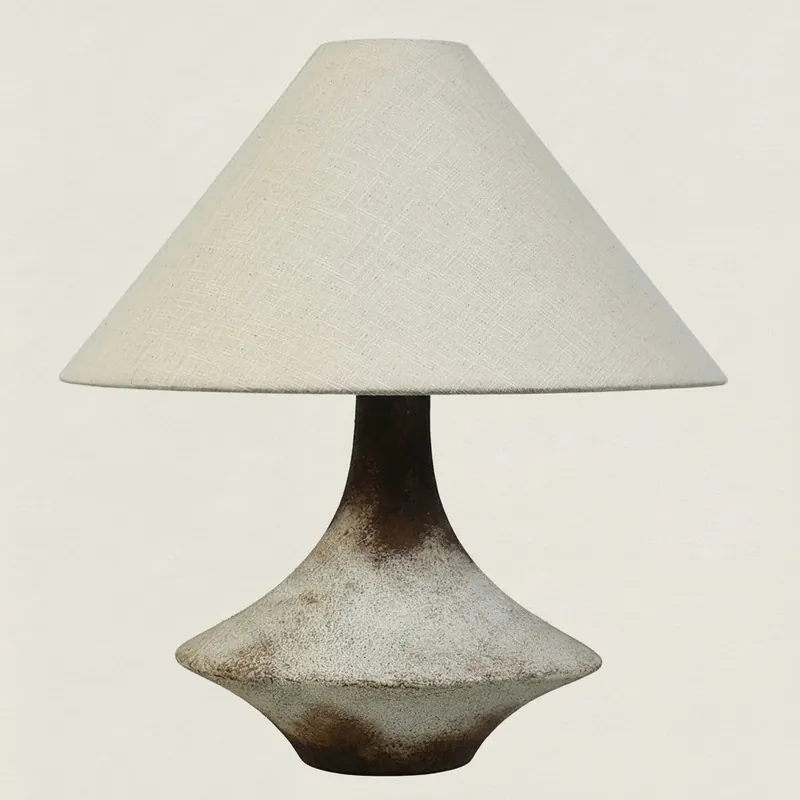 Lampada da tavolo in tessuto con base curva vintage Nieve