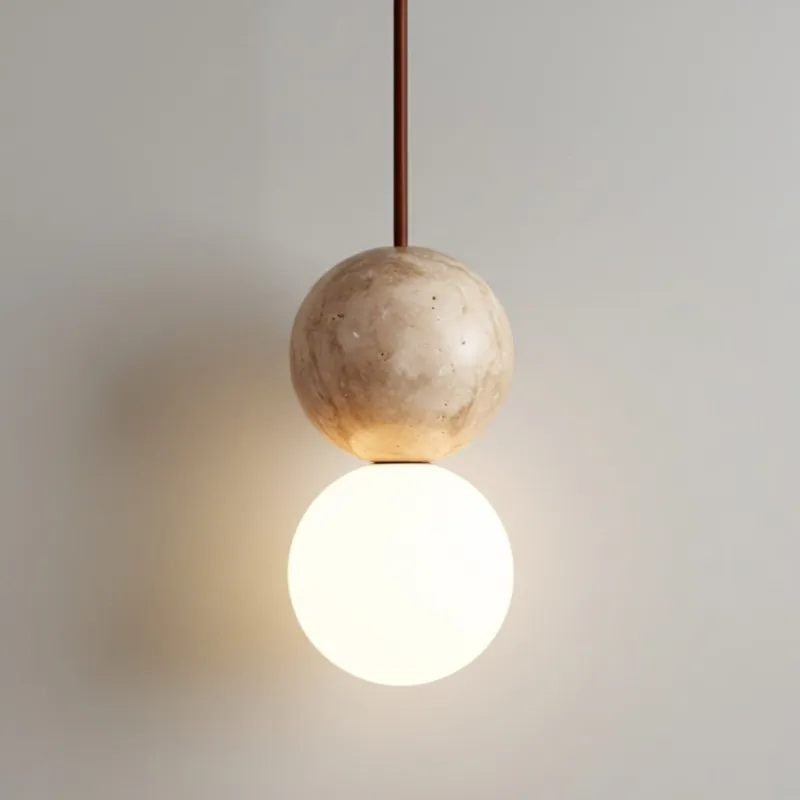 Lámpara colgante de globo Fiora de travertino natural