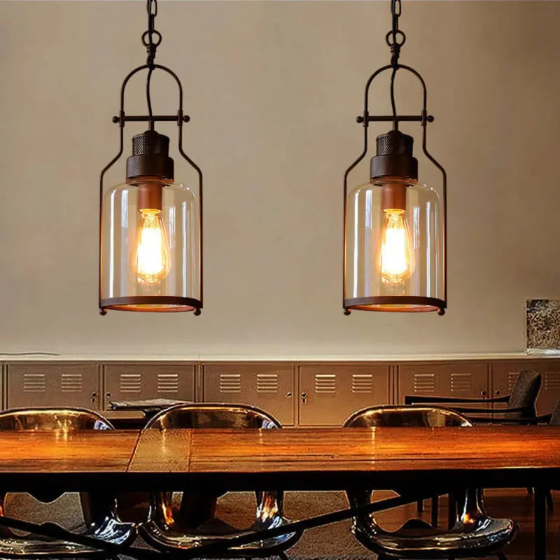 Alaric Industriell Vintage Järn Glas Burk Pendellampa