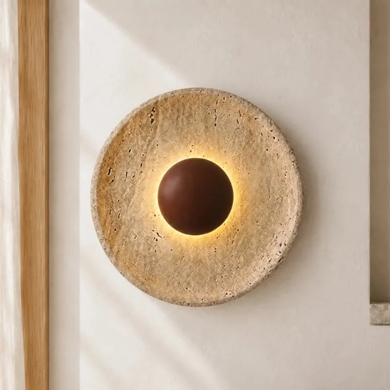 Caedralis Wabi-Sabi Travertin Rund Vägglampa