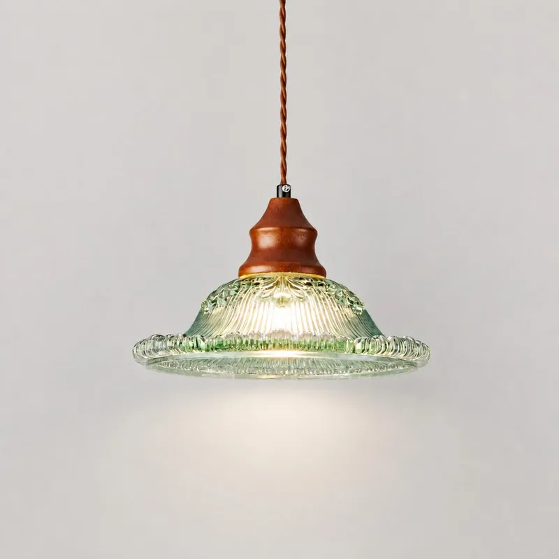 Greer vintage pendellampa med räfflad glaskupa