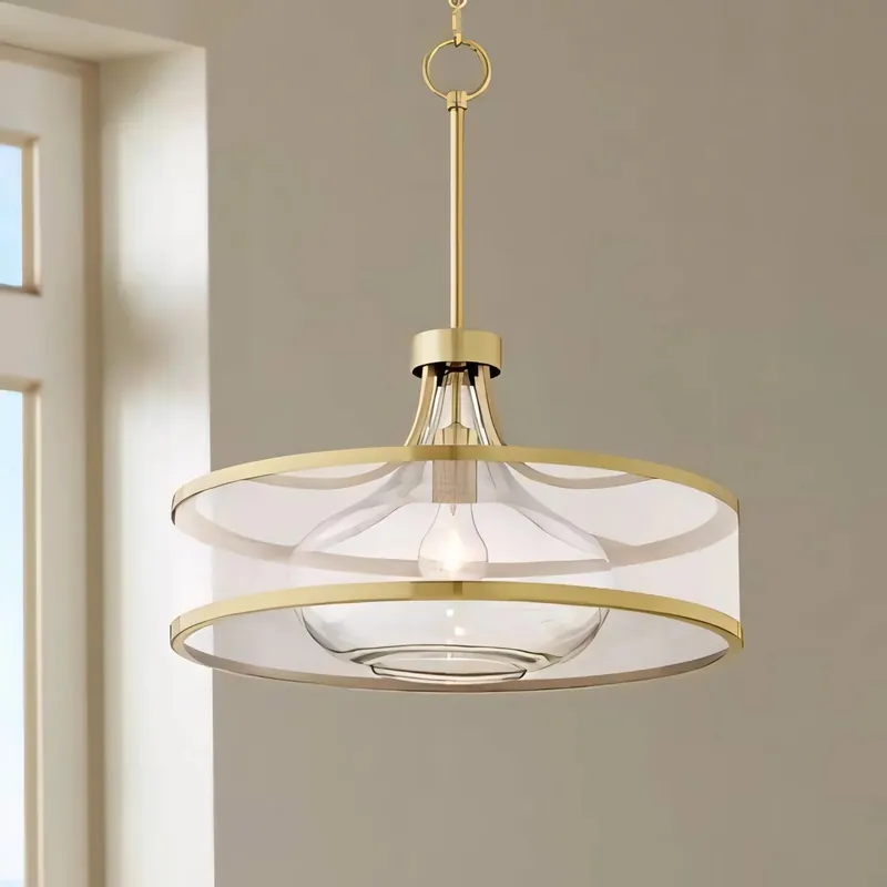 Lirian Antyczna Organza Szklana Lampa Wisząca w Kształcie Bębna