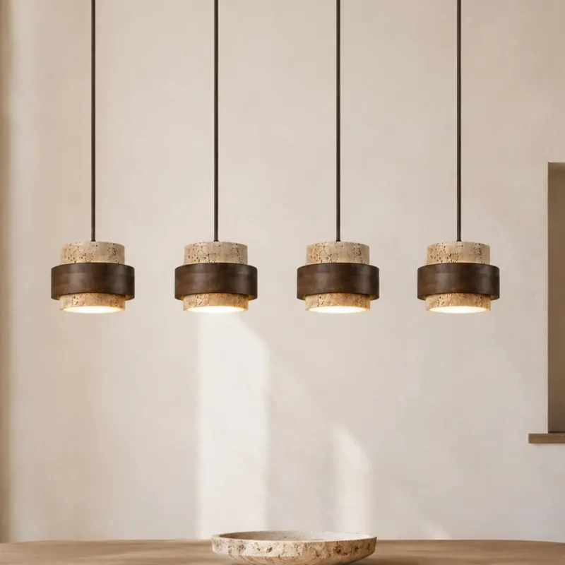 Orvina Wabi-Sabi Naturalny walcowy zwis z trawertynu – lampa wisząca Japandi do kamiennej wyspy kuchennej
