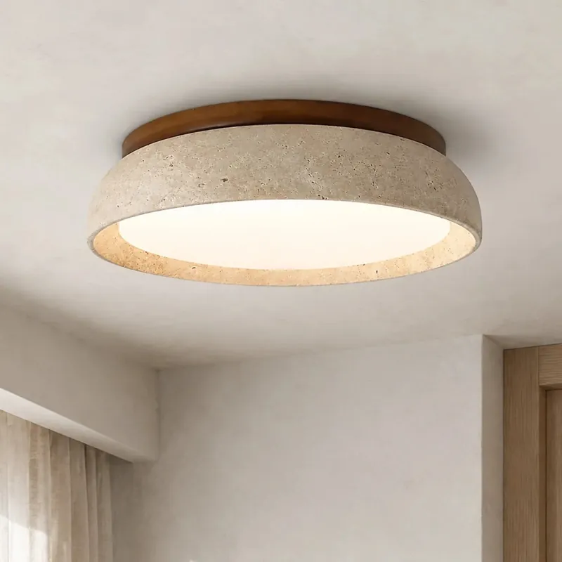Okrągła lampa sufitowa Veliana Wabi-Sabi z trawertynu