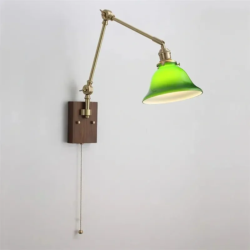 Virginia Vintage Mosiężna Lampa Ścienna z Ruchomym Ramieniem