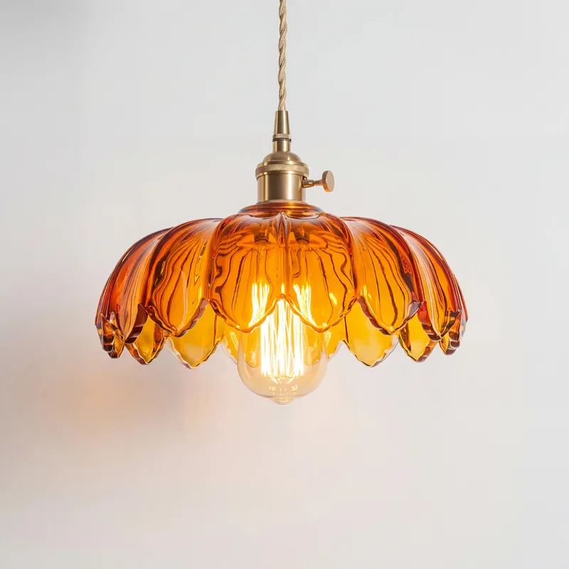 Dorian Vintage Szklana Lampa Wisząca w Kształcie Płatka Tulipana z Motywem Kwiatowym