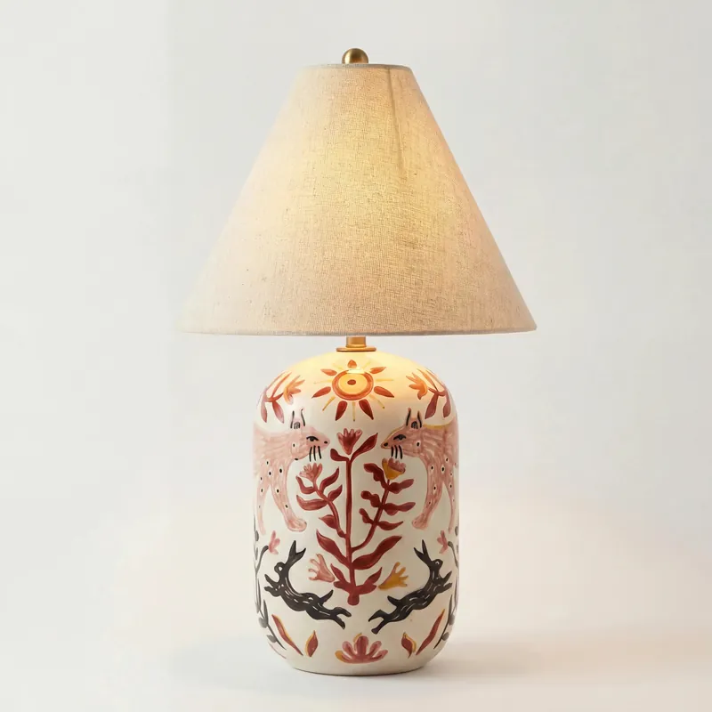 Diyor Retro Ceramiczna Stożkowa Lampa Stołowa z Lnu