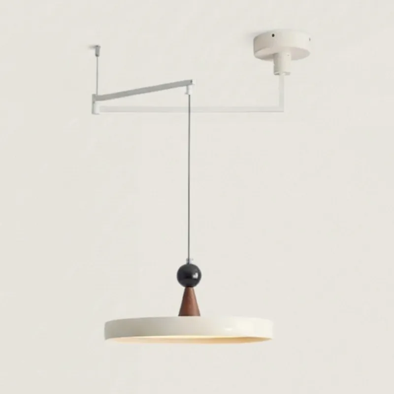 Nowoczesna lampa wisząca Remy z ramieniem i kloszem w kształcie dysku