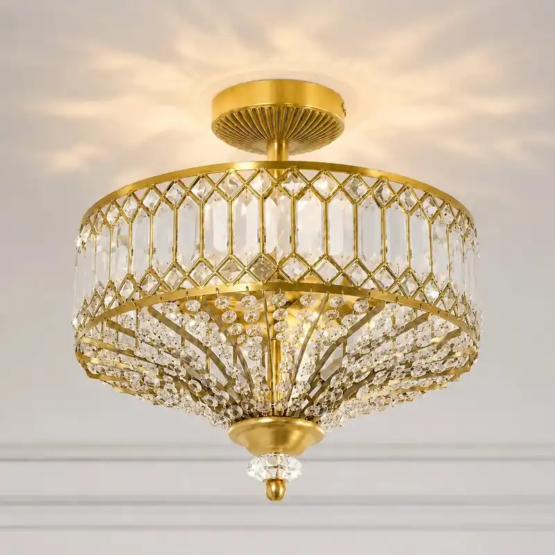Lustre Semi-Embutido Eamon de Cristal Luxuoso Entalhado em Forma de Tambor