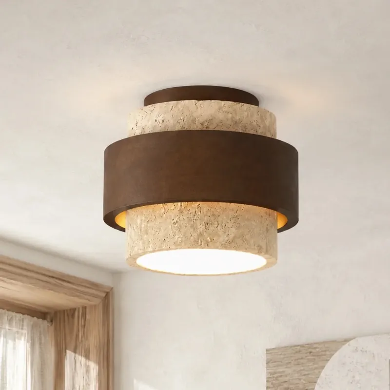 Owen Wabi-Sabi Luminária de Teto Cilíndrica em Travertino