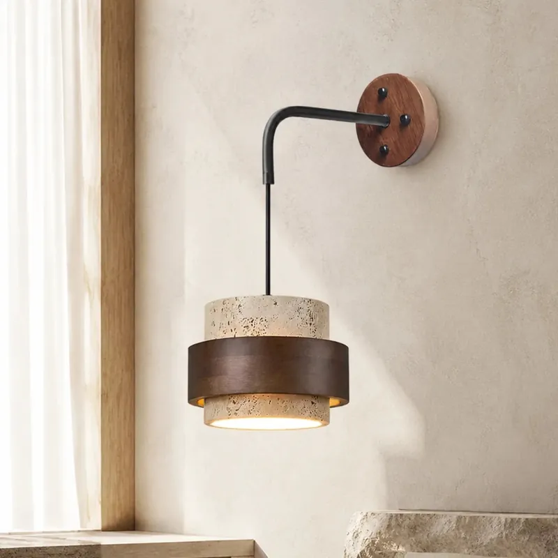 Luminária de Parede Cilíndrica em Travertino Wabi-sabi Jasper