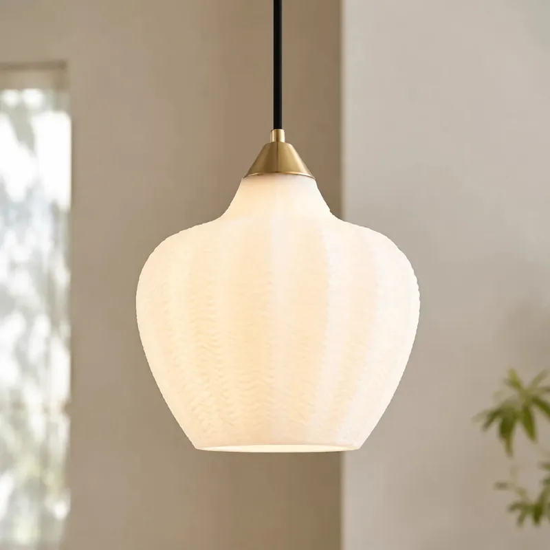 Candeeiro de Teto de Vidro Branco Fosco Riscado Retro Jemima