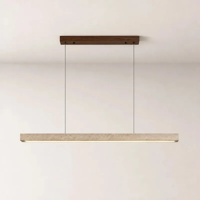Candeeiro suspenso linear Merox Wabi-Sabi em travertino natural