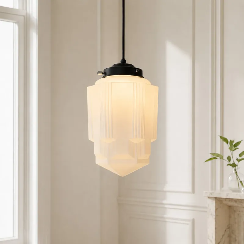 Luminária Pendente com Cúpula de Vidro Leitoso Nerissa Art Déco