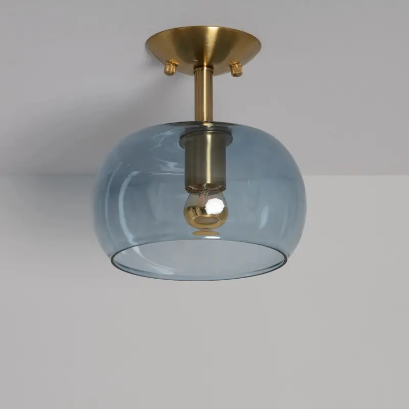 Plafonnier métal doré et cloche verre culot e27 intérieur réflecteur
