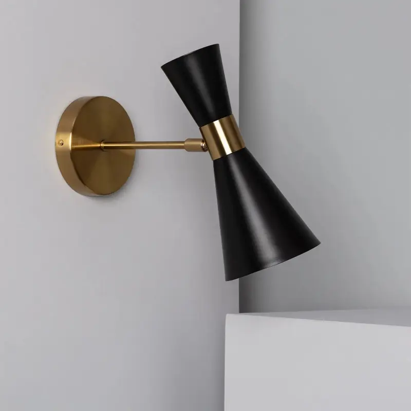Applique murale noire culot e27 métal noir et doré