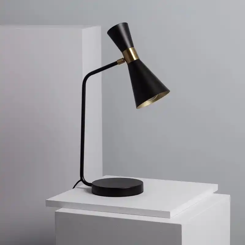 Lampe de table noire culot e27 métal noir et doré