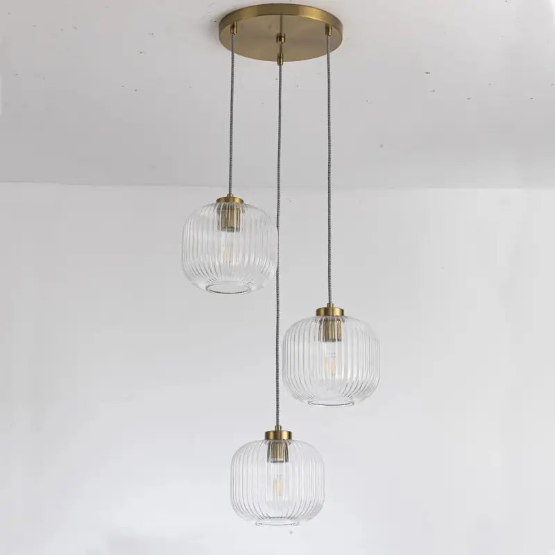 Suspension verre et métal 3 têtes culot e27