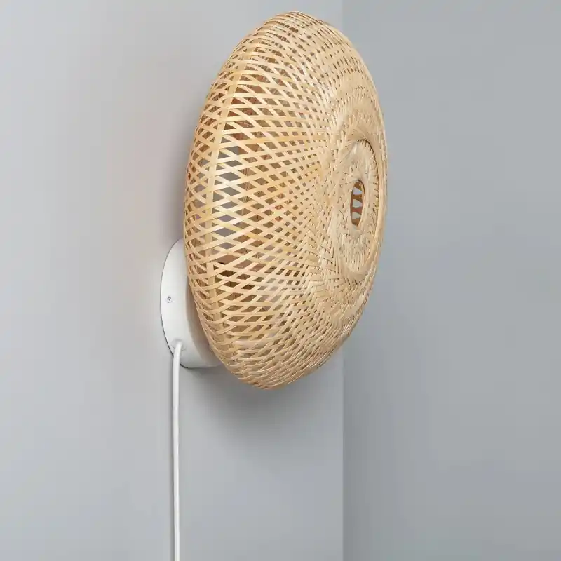 Applique murale interrupteur abat jour bambou