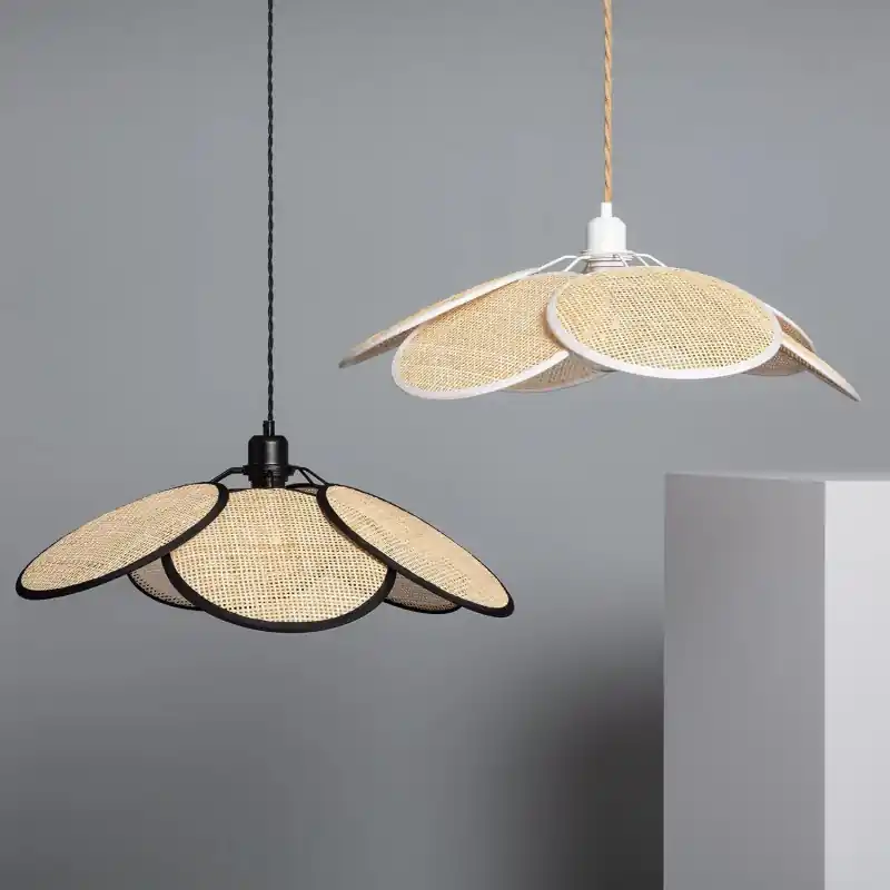 Suspension luminaire suspendu rotin blanc ou noir culot e27