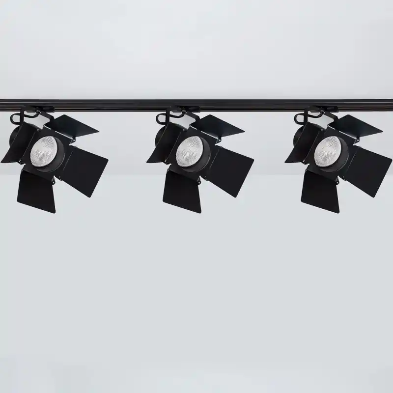 Plafonnier rail 1m saillie 3 spots orientable noir a clapet