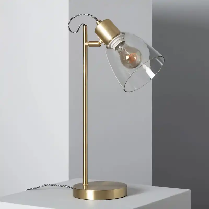 Lampe à poser métal doré et verre culot e27