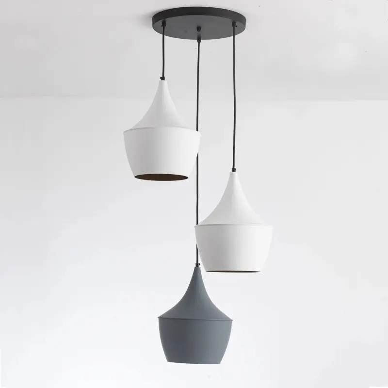 Suspension métal 3 têtes gris et blanc culot e27