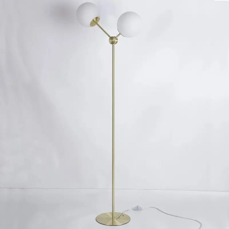 lampadaire métal doré 2 boules verre e27
