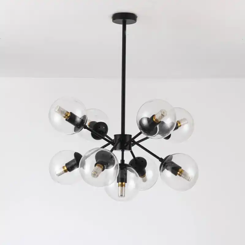 Suspension métal noir 9 boules verre culot e27