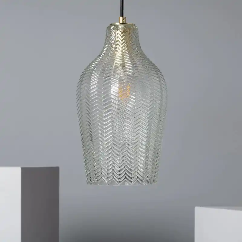 Suspension verre et métal doré culot e27