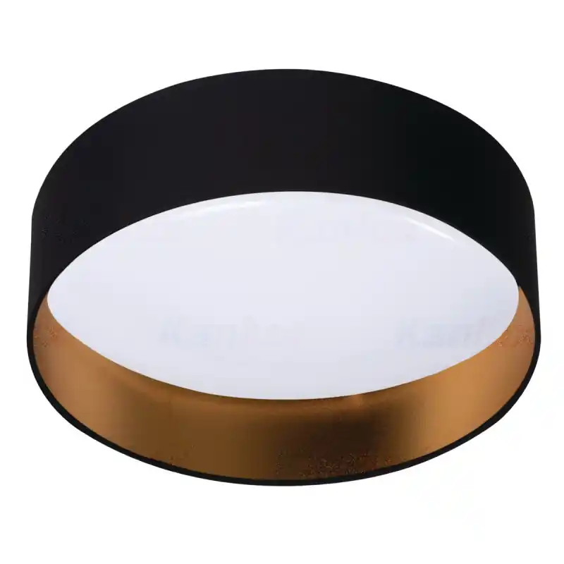 Plafonnier 40cm noir et doré led 17,5W-abat jour tissu