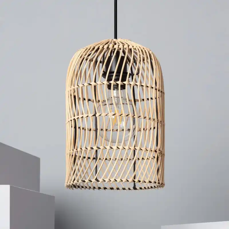 Suspension luminaire suspendu bois rotin culot e27