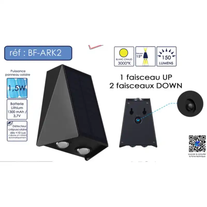 Applique balisage solaire 150 lumens détecteur crépusculaire