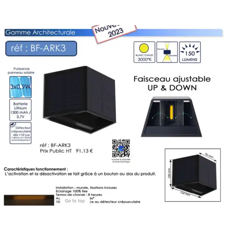 Applique balisage solaire 150 lumens détecteur crépusculaire