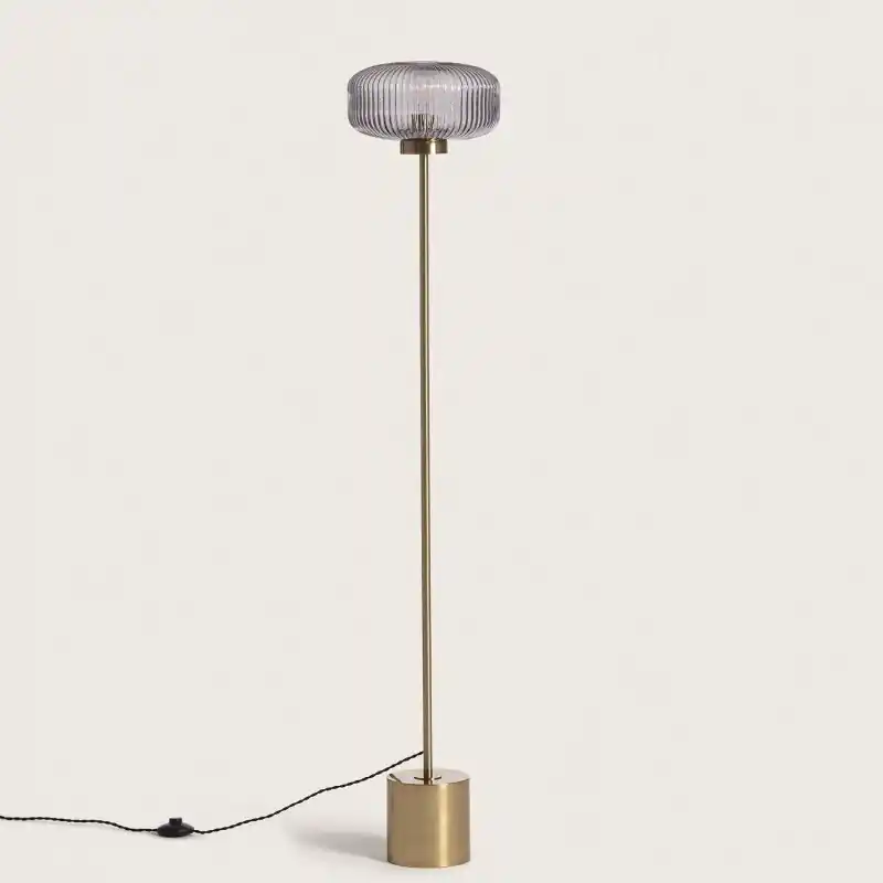 Lampadaire a poser boule verre et métal doré