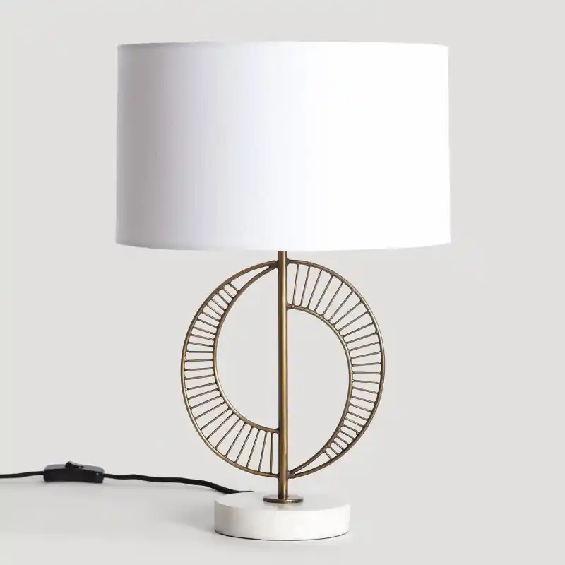 Lampe à poser métal et marbre abat-jour blanc culot e27