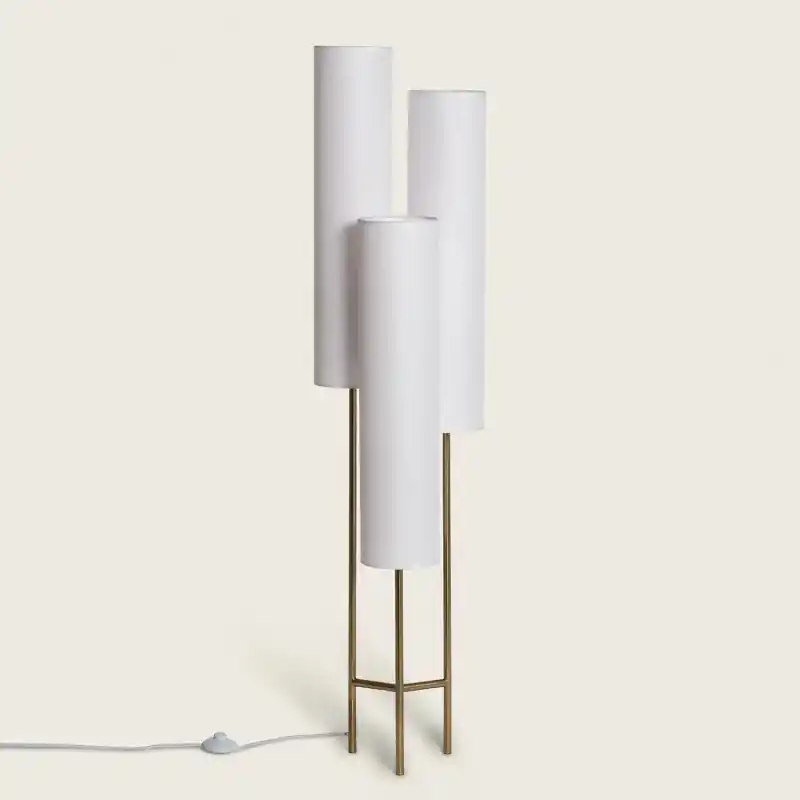 Lampadaire sur pied métal 3 têtes blanche culot e27