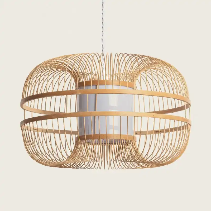 Suspension luminaire suspendu 50cm bambou marron culot e27