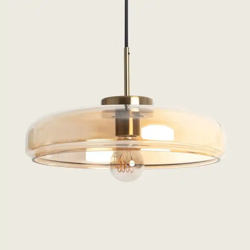 Suspension métal doré et verre 34cm culot e27