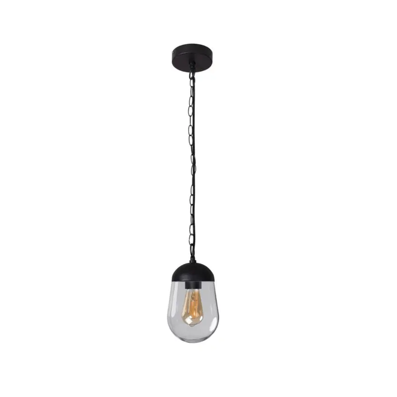 Suspension étanche noire cloche e27 métal et verre ip44